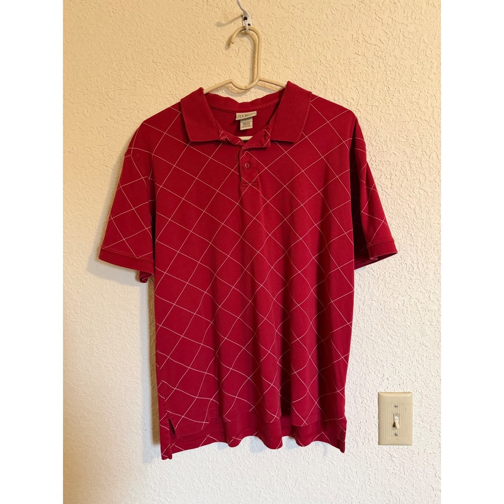 LL Bean Mens Red Pima Cotton Windowpane Grid Polo Shirt Medium Regular 288079